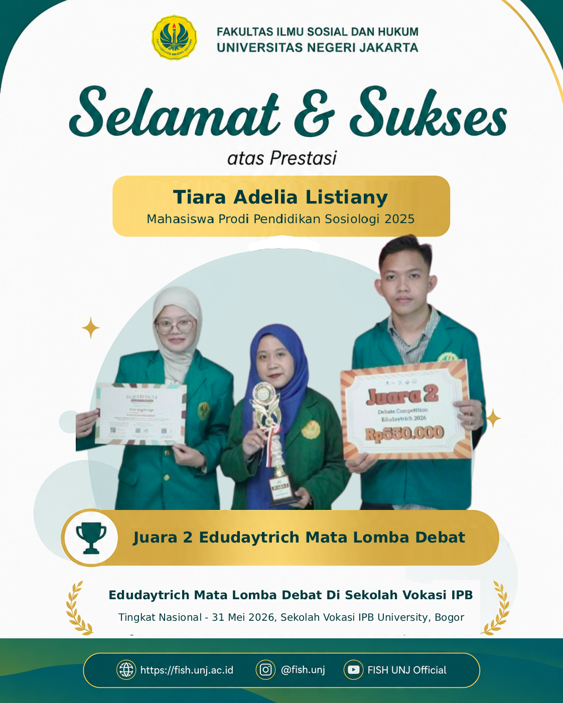 Mahasiswa Pendidikan Sosiologi FISH UNJ Raih Juara 2 Lomba Debat Tingkat Nasional di Sekolah Vokasi IPB