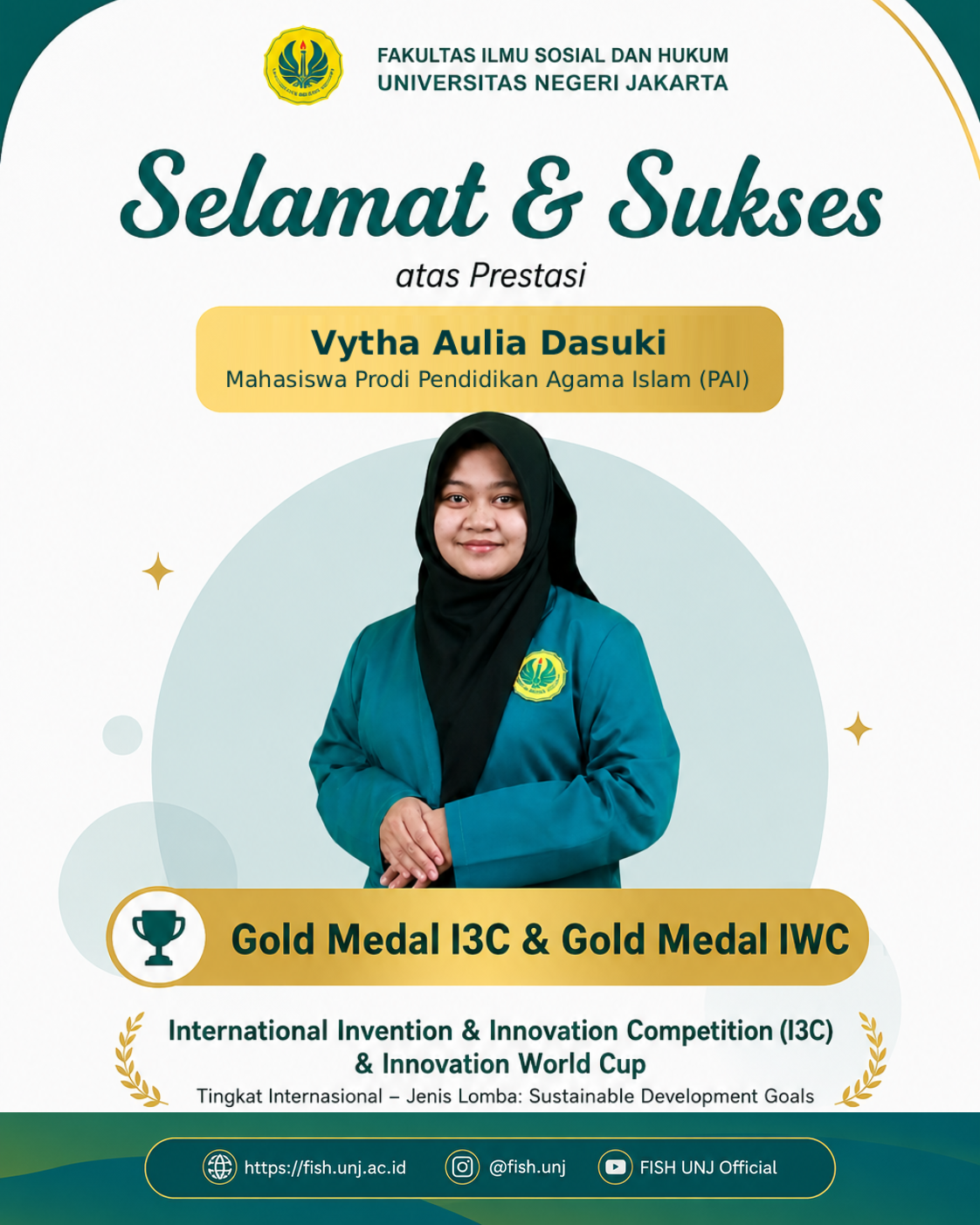 Mahasiswi PAI FISH UNJ Raih Gold Medal pada Ajang International Invention & Innovation Competition dan Innovation World Cup